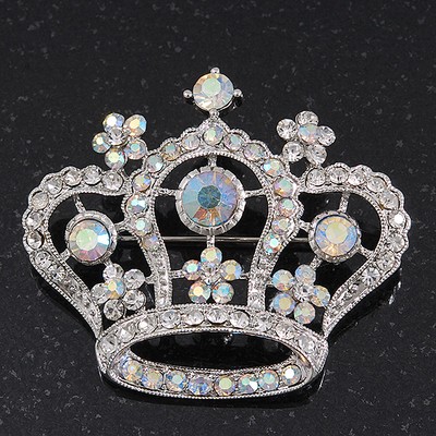 Klare & AB Kristall 'Queenie' Krone Brosche aus rhodiniertem Metall - 5 cm Länge