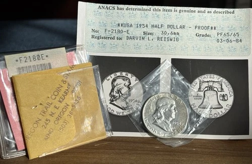 1954 Proof Franklin Half ANACS PF65 Photo Certificate 1984 Vintage Docs