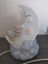 Vintage 90's Teddy Bear Sleeping On Moon Nursery Night Light Lamp New Bulb
