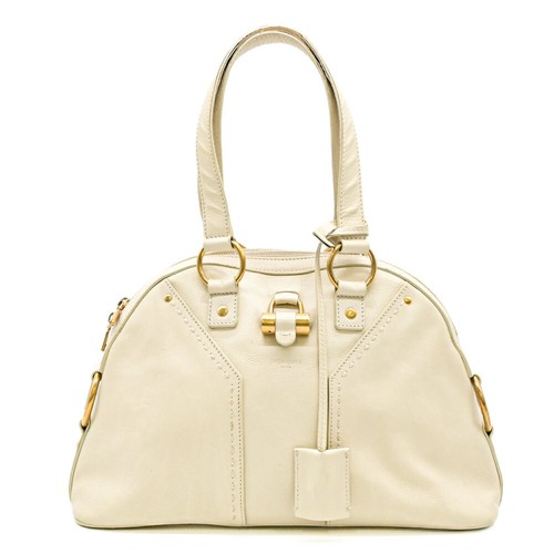 Saint Laurent Hand Bag Tote Purse Muse Leather Off White Authentic