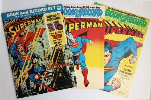 Superman DC Comic Book & Record Sets PR28 PR33 PR34 vtg COMPLETE lot of 3 - READ