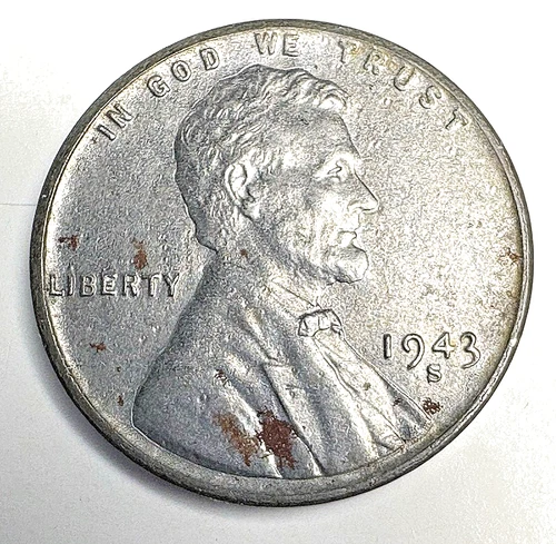1943 S Lincoln Steel Wheat Cent Penny Doubling on the 4 and the S