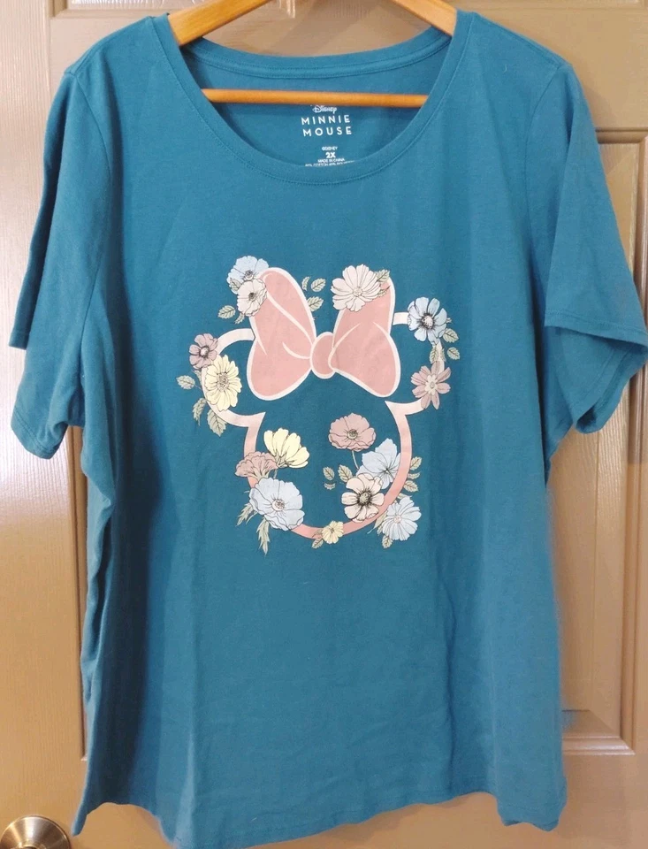 Camiseta Disney Minnie Mouse para mujer 2XL tropical floral verde azulado Foto 4 de 4