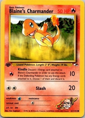 Blaine's Charmander 61/132 Common Gym Heroes Pokemon 1st Edition MP