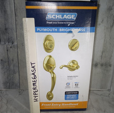 Schlage Plymouth Door Entry Handle Set Flair Lever Deadbolt Lock Bright Brass