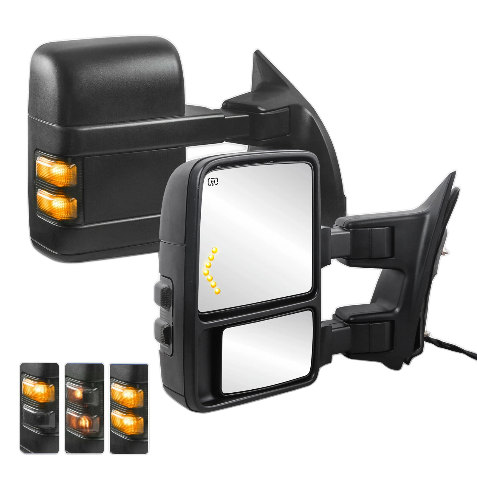 Power Heated Tow Mirror Smoke Light For 1999-2007 Ford F250 F350 F450 Super Duty