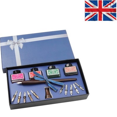 Kunsthandwerk Holz Kalligraphie Stift Set - Vintage Design mit 10 Federn und Tintenflaschen
