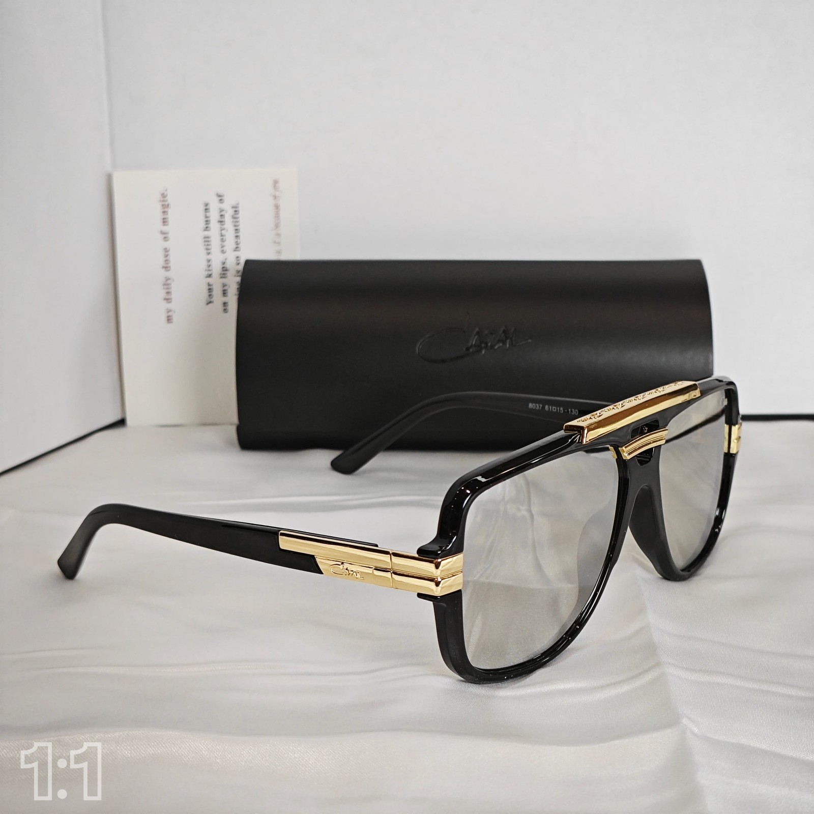 Cazal LuxuryLogo Sunglasses Unisex Black Golden Frame Glasses Reflective Lens