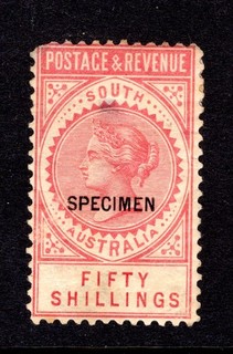 SOUTH AUSTRALIA QV 50/ FIFTY SHILLINGS SPECIMEN REVENUE USED? WITH FAULTS