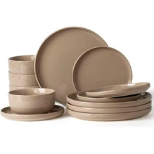 Plates and Bowls Set 12 Pieces Dinnerware Sets Stoneware Dinner Service Sets