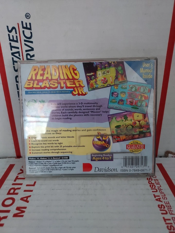 Vtg Reading Blaster Jr CD-ROM Phonics 1996 Davidson Age 4-7 Win Mac - #162h - Image 2 of 2