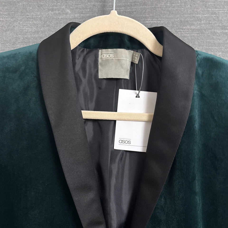 Asos Traje Esmoquin 10 Chaqueta 14 Pantalones Verde Negro Terciopelo Vacaciones Cóctel Fiesta Foto 4 de 4