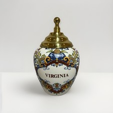 Vintage Williamsburg Delft Brass Tobacco Jar Olde Virginea Plantation Souvenir 