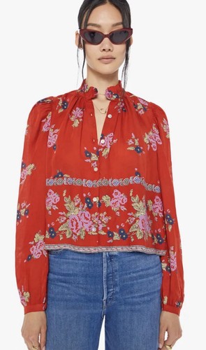 Alix Of Bohemia Annabel Shirt Flowers Red Carmine Sz L (cl)