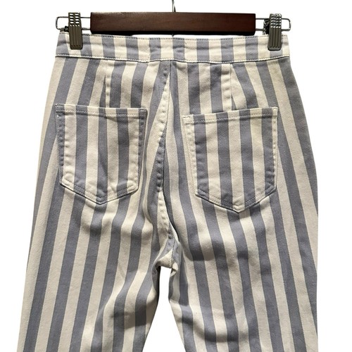 Altar'd State Blue & White Mid Rise Striped Flare Bell Bottom Raw Hem Small Jean - Picture 6 of 10