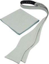 Mens Solid Linen Self Tie Bow Ties and Pocket Square Set Dusty Sage