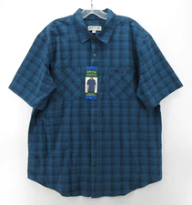 Orvis Shirt Men Large Blue Performance Tech Plaid Hiking Fishing UPF 30+ NEW