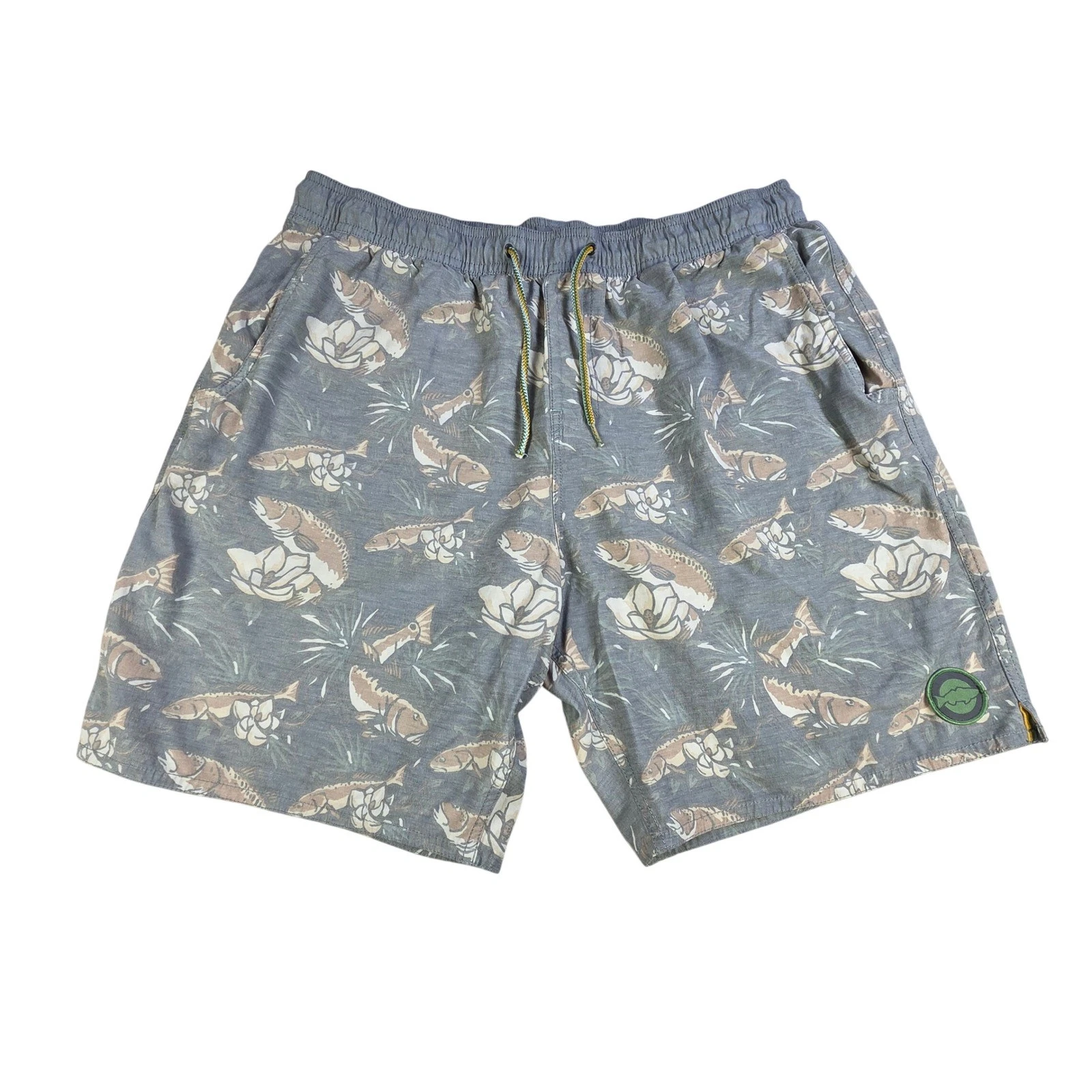 Marsh Wear Mens XL Grey Fish Print Board Shorts Stretch Drawstring