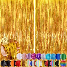 2Pack 3.3 x 8.3 Ft Gold Party Streamers, Tinsel Streamers Party Decorations, ...