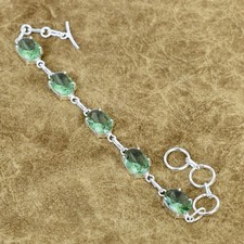 Natural Green Amethyst Gemstone Bracelet 925 Sterling Silver Solitaire Oval Gift