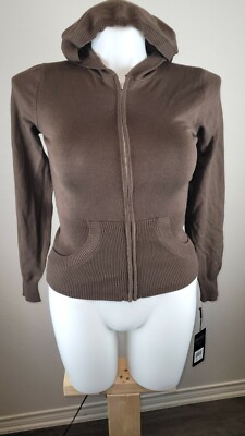 Daisy Fuentes womens hoodie sweater Medium Brown fully zipped pockets NWT