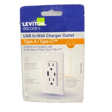 Leviton Decora Type C & A USB T5633-BW Charging WHITE TAMPER RESISTANT OUTLET