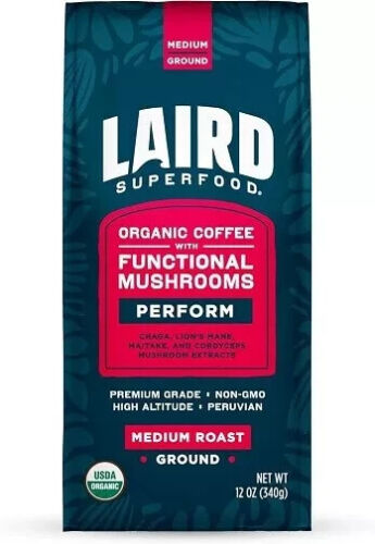 Functional Mushroom Coffee, Perform, Medium Roast, Ground, 12 oz, Exp: 04/24/25