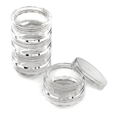 10 x 10ml Klar Stapelbar Schraubverschluss Basteltöpfe für Glitzer, Nailart, Perlen jn-10