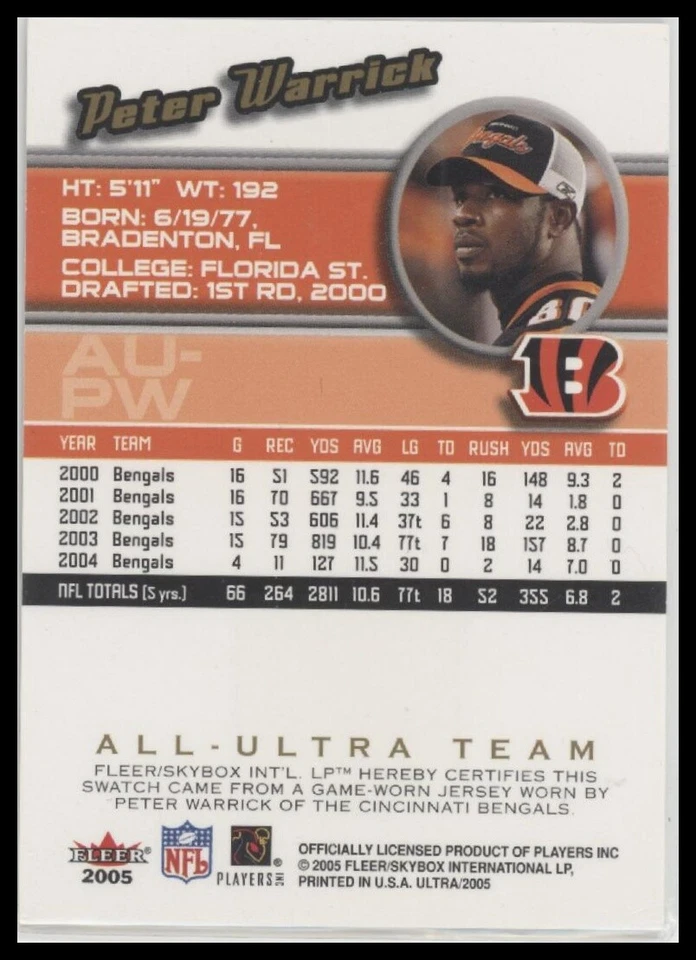 #AU-PW Peter Warrick 2005 Ultra All-Ultra Team Jerseys Gold - Image 2 of 2