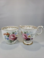 Crown Staffordshire Fine Bone China Creamer and Sugar Bowl Made in England
