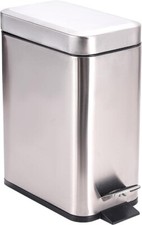 Smudge Resistant Small Rectangular Trash Can with Soft-Close Foot Pedal, Brushed