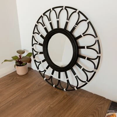 60cm Round Rattan Mirror - Black Sun Flower - image 1 of 4