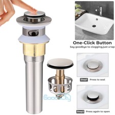 Bathroom Sink Pop Up Drain Brushed Nickel Vessel Basin Stopper with Overflow
