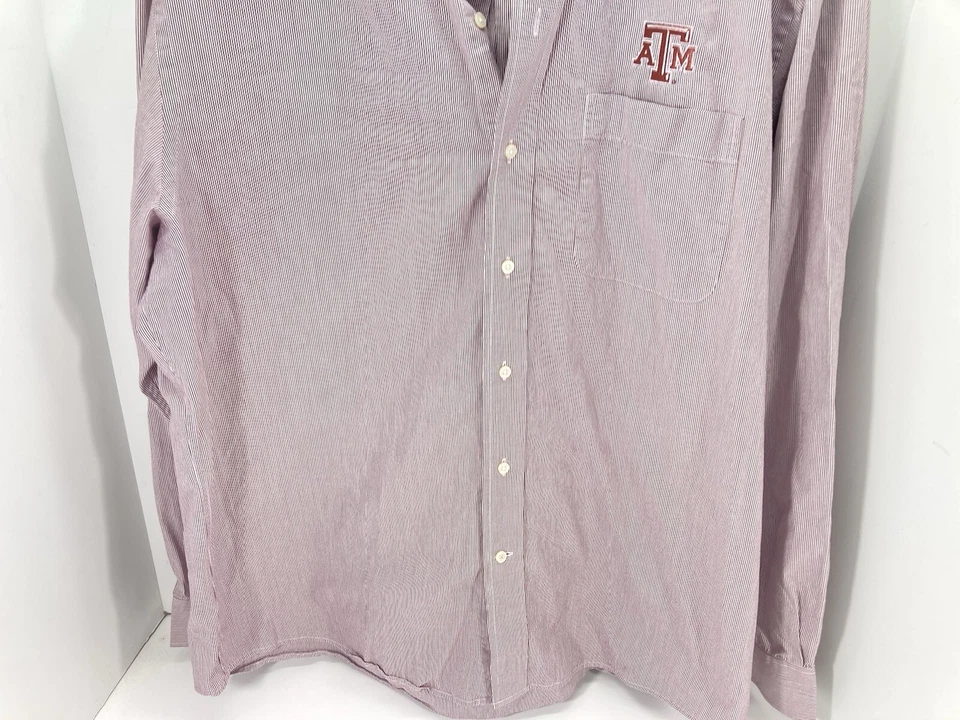 Camisa Texas A&M TAMU Cutter Buck Hombres Talla XL Granate Rayas Botón Manga Larga Foto 3 de 4