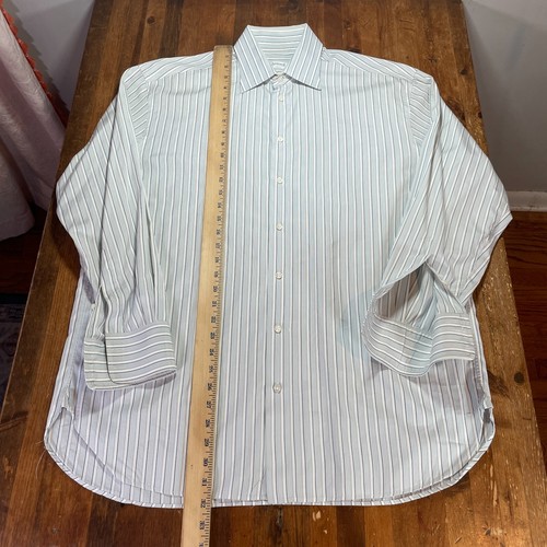Armani Collezoni Shirt Mens 42 16.5 Blue Striped Button Up Preppy Dress Shirt - Picture 6 of 13