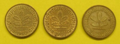 Lot of 3 West Germany 5 Pfennig 1980 D,F,G, Take a Look