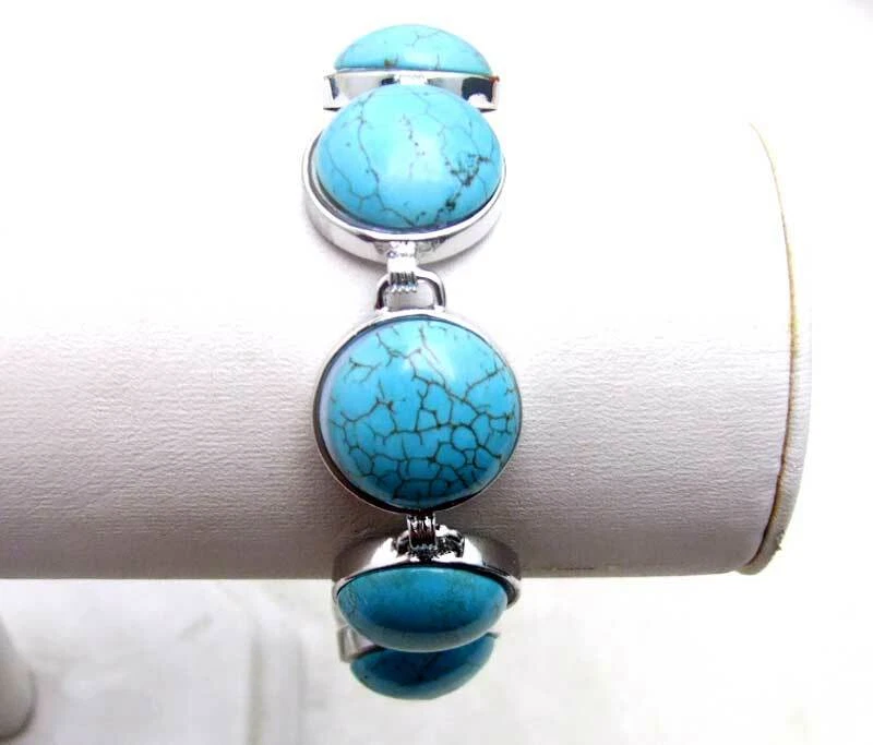 18mm Round Natural Blue Agate Stone Bracelet for Women Chain Adjustable 7-8" - Image 3 of 4