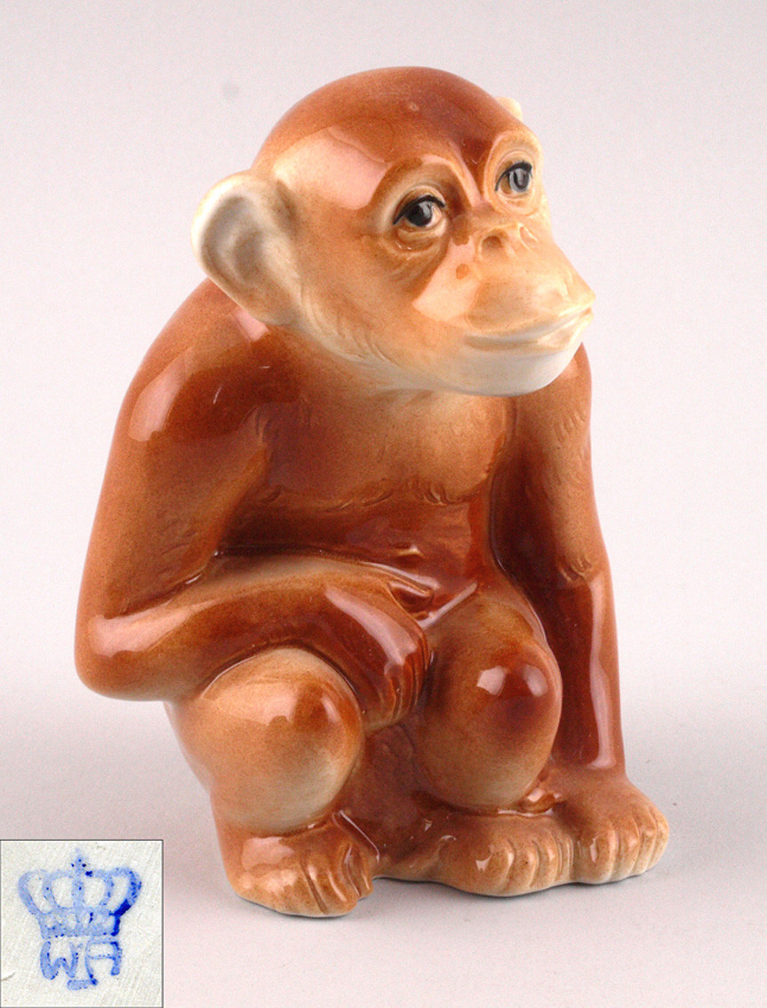 9942073 Porcelain Figurine Seated Monkey Wagner & Apel H12cm | eBay