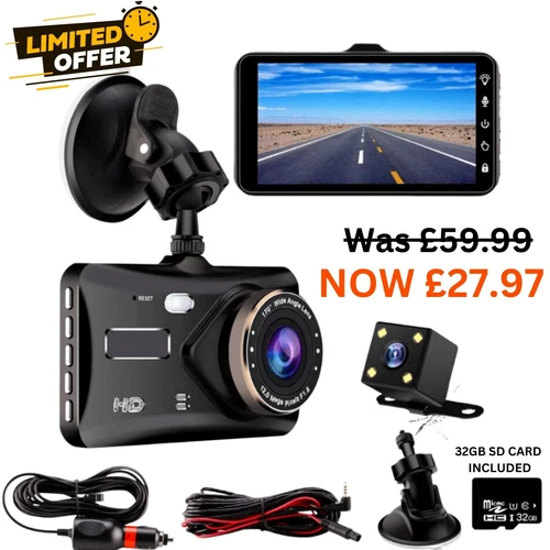 4" Dash Cam Pro Car Camera Recorder Dual Front and Rear HD 1080P Night Vision UK - Picture 2 of 8