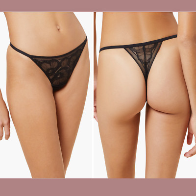 NWT $20 ETAM [ Large US / 14 UK ] Idole Floral Lace G-String Thong Black #T1627