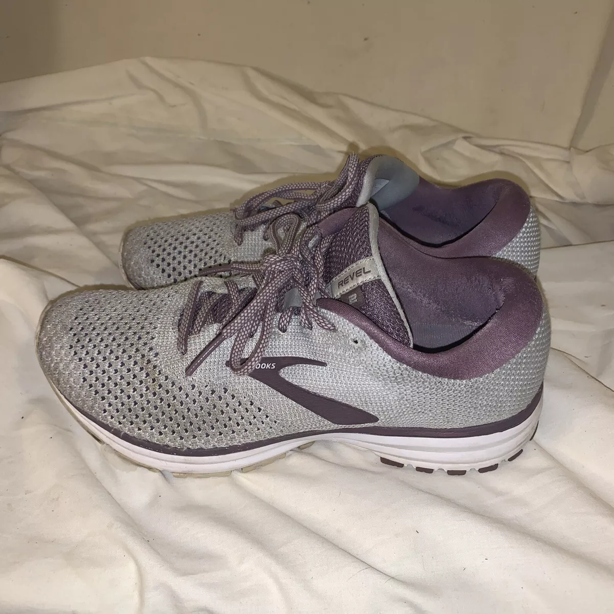 Brooks Revel 2 Running Shoes Knit Gray Arctic Grey Dusk Purple Mesh Women s 9
