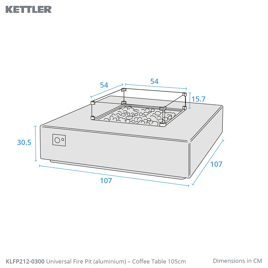 Kettler Kalos Universal Fire Pit Coffee Table with Glass surround