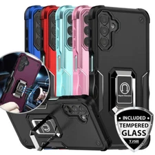 For Samsung Galaxy A15 A25 5G Ring Case Defender Stand Cover+Tempered Glass