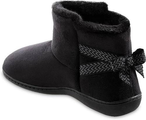isotoner Womens Microsuede Mallory Bootie Slippers with Bow Size 7.5-8 Black NEW - Picture 2 of 5