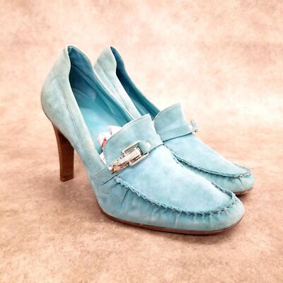 Kenneth Cole New York Womens Broadway Size 9 Blue Leather Slip On Loafer 4'' He