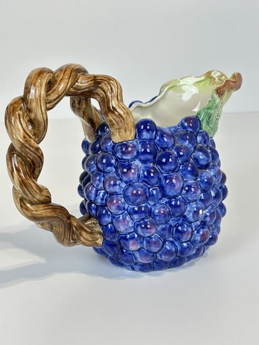 Vtg Ceramic Fitz & Floyd Purple Grapes Pitcher Jug Korea MCM Hand Painted 11.5x9 - Picture 5 of 22