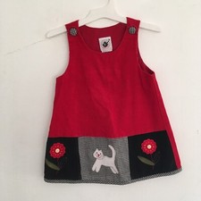 Vintage Philadelphia Good Lad Girls Cat Red Embroidered Corduroy Dress 18 Month