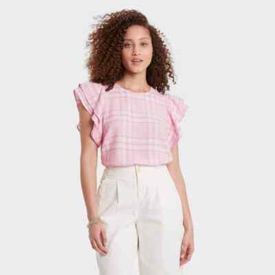 Ruffle Short Sleeve Linen Top M NWOT | eBay
