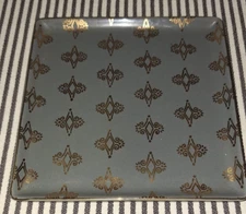 VTG ROSANNA  6.25" SQUARE GOLD GILT ON GRAY SERVING PLATTER TRAY PLATE