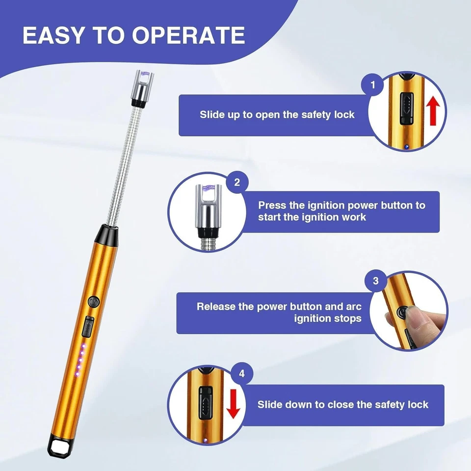 USB Recargable Eléctrico Arco BBQ Flexible Mechero para Cocina Velas Juego De 2 - Imagen 2 de 4